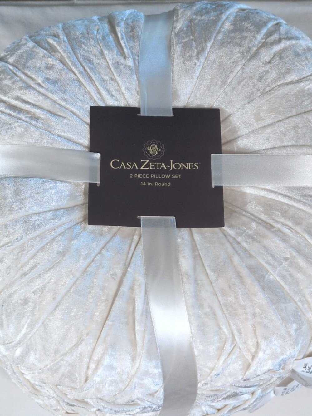Casa Zeta-Jones 14in Round Silver Velvet Decorative Pillows Textured Set of 2